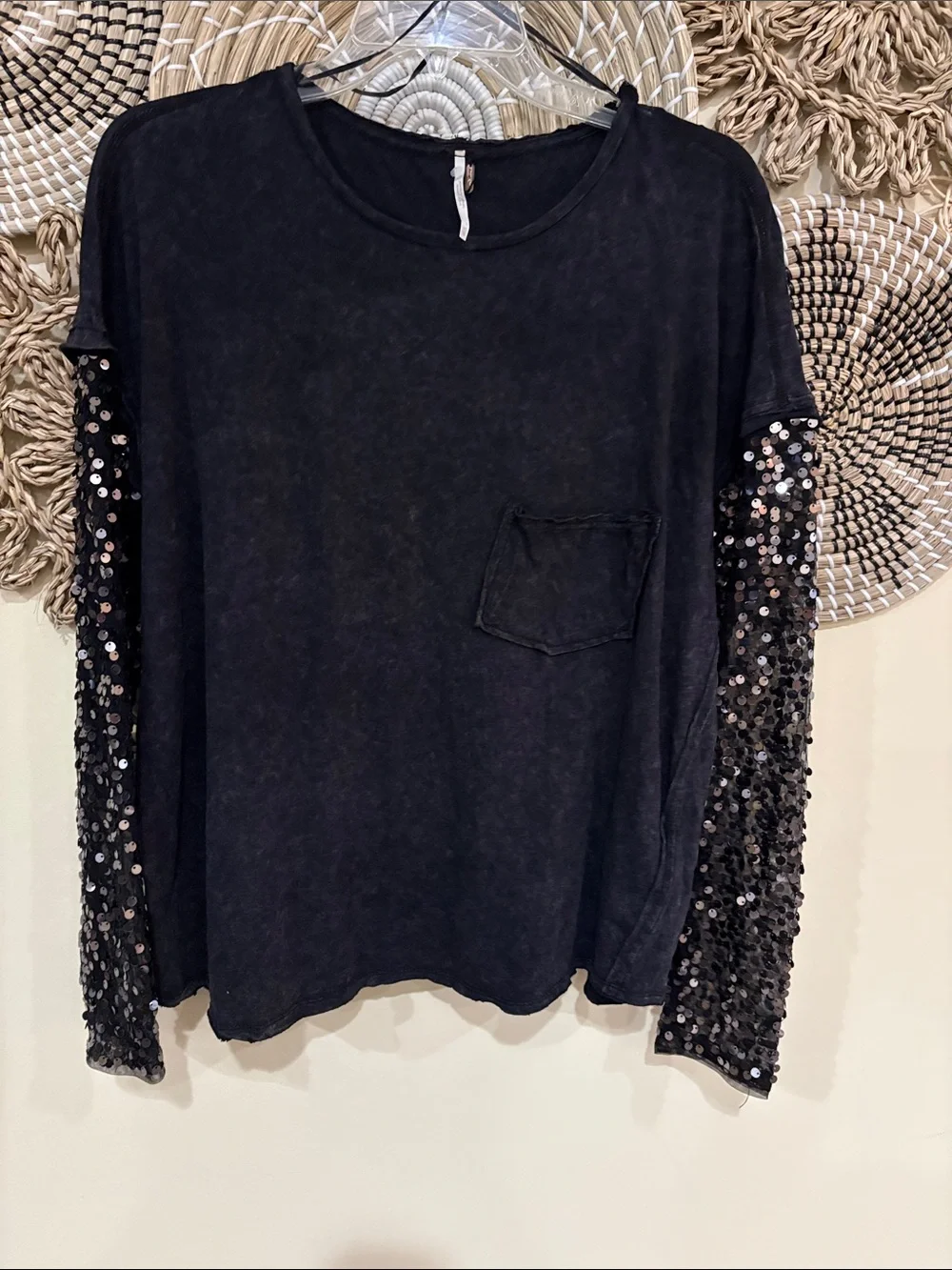 Free People Oversized Sequin Sleeve Top Size XS